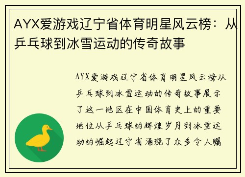 AYX爱游戏辽宁省体育明星风云榜：从乒乓球到冰雪运动的传奇故事